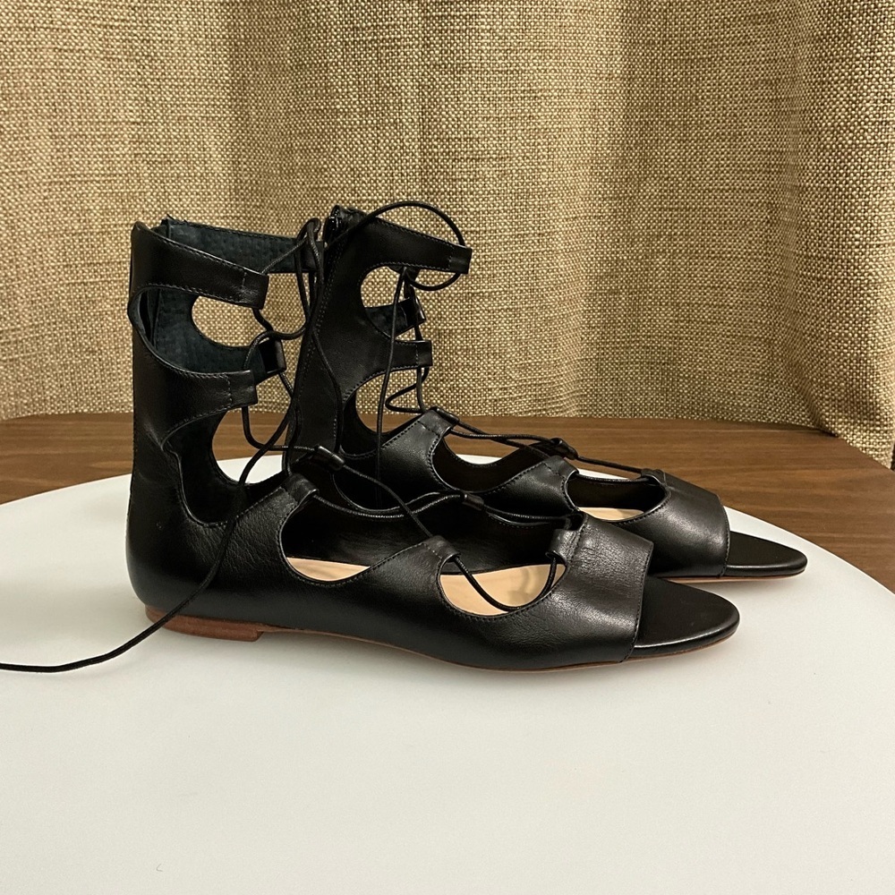 Loeffler Randall Black Leather Lace-Up Gladiator Sandals Women’s 7.5 - Picture 2 of 7